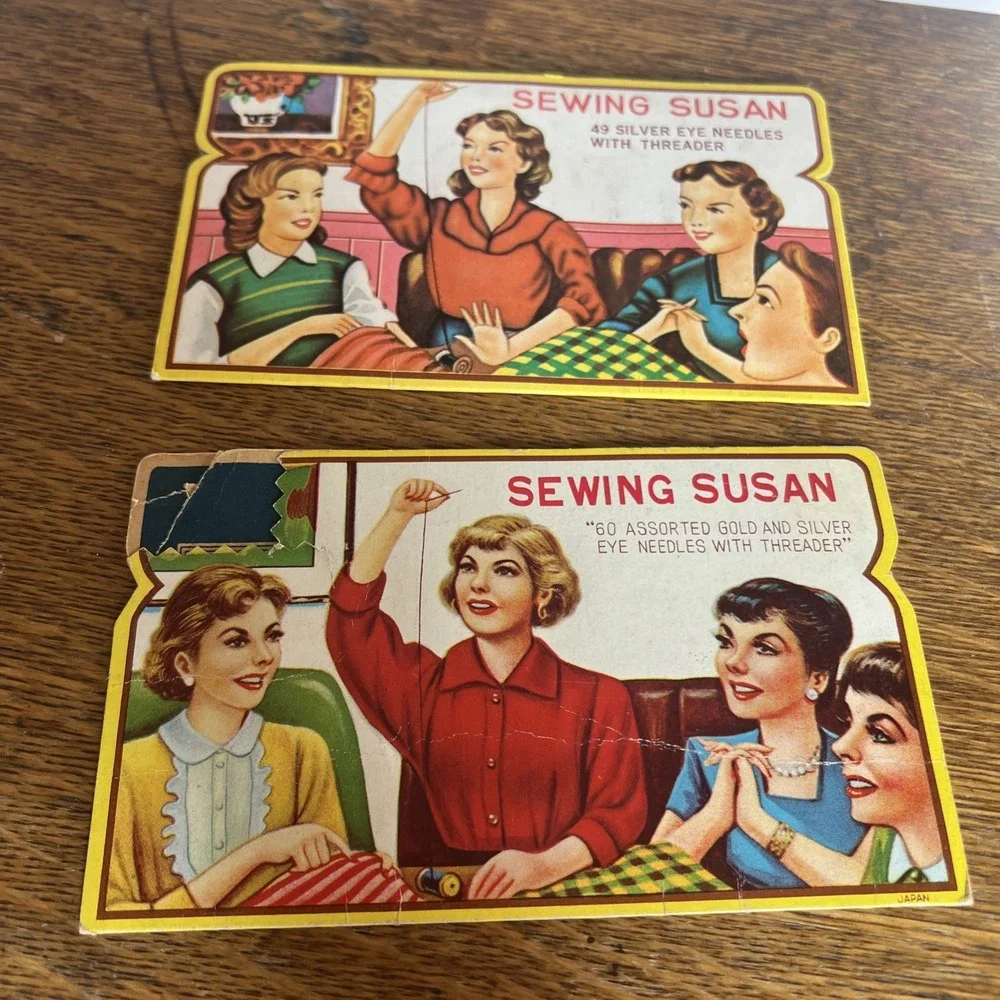 VTG Lot of 2 Sewing Susan Needle Cases with Threader Gold Silver Eye Japan HK